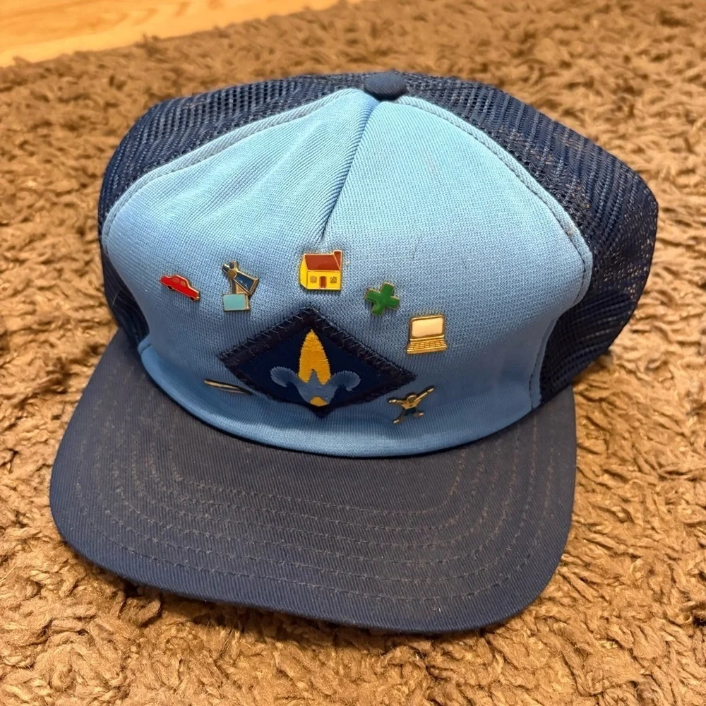 Webelos Cub Scouts BSA Adjustable Baseball Cap Hat 7 Pins Trucker Snap Back